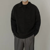 Autumn and Winter Korean Retro V-neck Sweater Pullover Polo Lapel Loose Inner Layered Knit Sweater for Men Trend