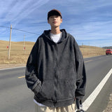 American Retro Washed Old Cardigan Hoodie for Men Autumn and Winter Niche High Street Trendy Brand Mens Hooded Jacket