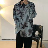 FOESCE Fashion Streetwear Korean Printing Loose Turn-down Collar Man Long Sleeve Men's Clothing Button Spring Summer Thin Shirts Tops