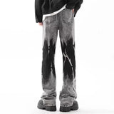 FOESCE 2025 New Vintage Tie-dye Patchwork Jeans For Men Hip Hop Fashion Wide-leg Denim Trousers Y2K Streetwear Baggy Jean Pantalones