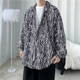 FOESCE zebra striped shirt men's spring autumn new drape personalized loose long sleeve shirt coat camisa hombre