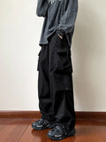 FOESCE Black samurai men's pants oversize pants high street fashion plush knickerbockers American straight charging overalls