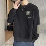 FOESCE Autumn and Winter New Men's Pullover Round Neck Panel Letter Plush Thickened Fashion Casual Loose Versatile Long Sleeved Sweater