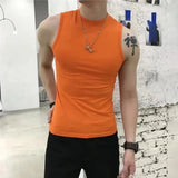 FOESCE Summer Vest Men's Trend Tight Stand Collar Sleeveless Sexy T-shirt Top American Slim Fitness Stretch I-word Vest Bottoming Shirt