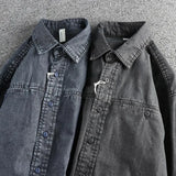 FOESCE Heavy washing to do old vintage denim shirt men's double pocket design trend Europe and the United States casual shirt coat