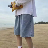 FOESCE Japanese Style Men's Straight-Leg Denim Shorts Summer Thin Version Loose-Fit Mid-Length Wide-Leg Casual Five-Piece Pants