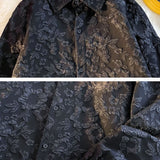 FOESCE Shirts Men Floral Japanese Style Fashion Loose Pleated Long Sleeve Vibe All-match High Street Youthful Cool Designed Vintage