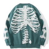 FOESCE Men's and women's Y2K round neck long sleeved skull print pullover sweater round neck trendy Harajuku hip-hop loose sweater