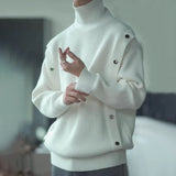 FOESCE 2025 New Mens Spring And Autumn Fashion Turtleneck Solid Color Loose Knitted Sweater Casual Simple Knitted Sweater Unisex