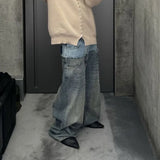FOESCE  Double-layer Double Waist Patchwork Baggy Jeans for Men and Women Straight Casual Loose Denim Trousers Oversized