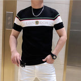 FOESCE British Style Summer Men's Casual T-shirt Fashion Short Sleeve Slim Knitted T-shirt Male Round Neck Business Social Men Clothing