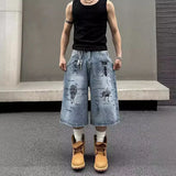 American Style Street Graffiti Printing Denim Mid Waist Men Women Loose Fit Trendy Vintage Style Seven Point Shorts