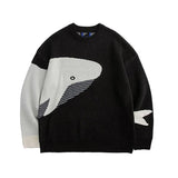 FOESCE 2025 autumn and winter new fashionable niche casual top knitted personalized trend splicing Y2K blue whale jacquard warm sweater
