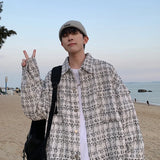 FOESCE French small fragrance coat men's fashion high sense men's clothing spring and autumn tweed woven thousand bird check shirt men