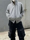 Heavy Weight Solid Double Zipper Hooded Sweatshirt Simple Versatile Men's Autumn Winter New Casual Loose Multiple Pockets Hoodie