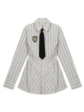 FOESCE Autumn Women Japanese Fashion Preppy Style Frocks Mini Tunic Long Sleeve Shirt Dress With Tie 2000s Aesthetic One-Piece Y2k New