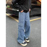 FOESCE Spring New Men Cargo Jeans Baggy  American High Street Multi-pocket Youth Overalls Fashion Streetwear Vintage Wide Leg Pants