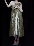 FOESCE 2025 New Lolita Retro Jacquard Elegant Dress Y2K Vintage Cosplay Green Daily Temperament Gorgeous Elegant Queen Princess Dresses