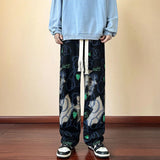 FOESCE American High Street Casual Pants Men's Tie-dye Bear Graffiti Casual Loose Wide-leg Pants Trendy Brand Niche Mopping Trousers