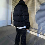 FOESCE Mens Y2k Short Thickened Warm Cotton Clothing Autumn Winter Genderless Couple Essential Street Solid Color Couple Jacket Unisex