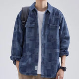 Cloth Denim Shirt Jacquard Splicing Niche Long-sleeved Patchwork Shirt men's Spring And Autumn Jacket Japanese Retro Outerwear