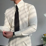 FOESCE Business Square Collar Stripe Retro 2025 Autumn Men's Splicing Button Fashion Slimming Style Versatile Casual Long Sleeve Shirts