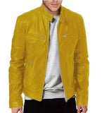 FOESCE Men's Faux Leather Jacket Autumn Fashion Solid Color Zipper Motorcycle Jacket Men's Casual Long Sleeve Zipper Button Jacket