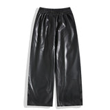 FOESCE Chic Leather Pants High Street Trendy Drawstring Elastic Waist Straight Wide Leg Trousers Summer Hip Hop Trouser Male Clothing