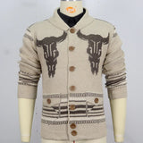 New Men's Cardigan Sweater Clothing European and American Jacquard Knitted Jacket Long Sleeve Collar Cardigan Sweater for Men