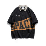 FOESCE 2025 Summer American fashion label color matching casual short sleeved shirt loose men's work clothes hip-hop shirt fashion