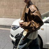 FOESCE American Street Retro Heavy Industry Rivet Motorcycle Leather Jacket Men's Elegant British Jacket Autumn Unisex Short Jacket
