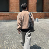 FOESCE 23AW Mens Corduroy Street Stand-Up Collar Cardigan Top Genderless Trend American Fashion Casual Simple Loose Jacket Unisex