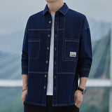 FOESCE Autumn Thin Denim Shirt Men's Long Sleeve Casual Fashion Versatile Light Blue Loose Solid Color Shirt