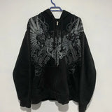 FOESCE Y2K Street New Fashion Oversized Skull Print Sweater Hoodie Men Harajuku Vintage Hip Hop Popular Casual Sports Hooded Sweater