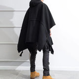 FOESCE Mens Dark Style Mid-Length Casual Hooded Cape Autumn And Winter Genderless Fashion Retro Loose Solid Color Shawl Cape Unisex