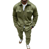 FOESCE Autumn and winter cross-border American heavy jacket casual pants two-piece set solid color men's suede suit men's