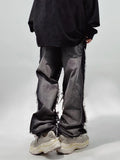FOESCE Trendy Hip-hop Ins Loose Straight Leg Jeans, Distressed Floor Length Pants, Casual Workwear Pants For Men Streetwear Jeans Men's