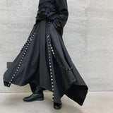 FOESCE Men Ribbon Dark Black Wide Leg Pants Male Women Japan Streetwear Punk Gothic Harem Trousers Kimono Skirt Pants