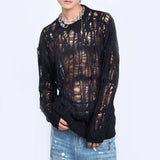 FOESCE Men Sweater Harajuku Perspective Destructed Hollow Hold Pullover Tops Autumn Streetwear Fashion Trendy Daily Sweater Unisex 2025