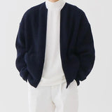 FOESCE Spring Autumn Men's Loose Sweater Knitted Zipper Medium Length Lazy Cardigan Solid High Street Casual O-neck Sweater Clothes