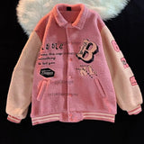FOESCE 2025 Women Clothing Jackets Loose Letter Embroidery Winter Clothes Women Jacket High Street Vintage Sherpa Coat Women Tops