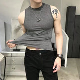 FOESCE Summer Vest Men's Trend Tight Stand Collar Sleeveless Sexy T-shirt Top American Slim Fitness Stretch I-word Vest Bottoming Shirt