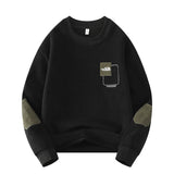 FOESCE Autumn and Winter New Men's Pullover Round Neck Panel Letter Plush Thickened Fashion Casual Loose Versatile Long Sleeved Sweater