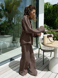 FOESCE Women Casual Brown Cotton Linen Shirt Pants Suit Fashion Single Breasted Blouses Elastic Waist Pant Set 2025 Spring Loose Outfit