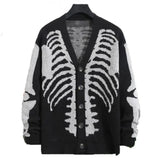 Harajuku Autumn Winter men's Halloween skull printed long sleeve cardigan V-neck button down coat y2k vintage Sweater Ins