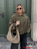 FOESCE TRAFZA Casual Soft Bomber Jackets Women Long Lantern Sleeve Oversized Spring Summer Coats Fashion 2025 Streetwear Zipper Outwear