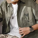 FOESCE 2025 New Men's Hawaiian Casual Cargo Shirt Oversized Short Sleeve Tee Shirts Y2K Streetwear Button Blouses Outdoor Masculino