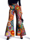 FOESCE Women's High Waist Pattern Print Flare Leggings Slim Bodycon Trousers Fashion Club Pants Streetwear for Summer Autumn