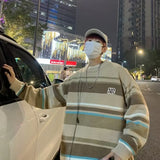FOESCE Literature and Art Men's Loose Stripe Round Neck Knitwear Men's Autumn Oversize Lazy Sweater men coat winter clothes sweter