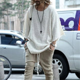 FOESCE Long Sleeve O-neck T-shirt Men's Casual Loose Top Thin Solid Color Men's Knitted Street Style Pullover T-shirt Men's Clothing